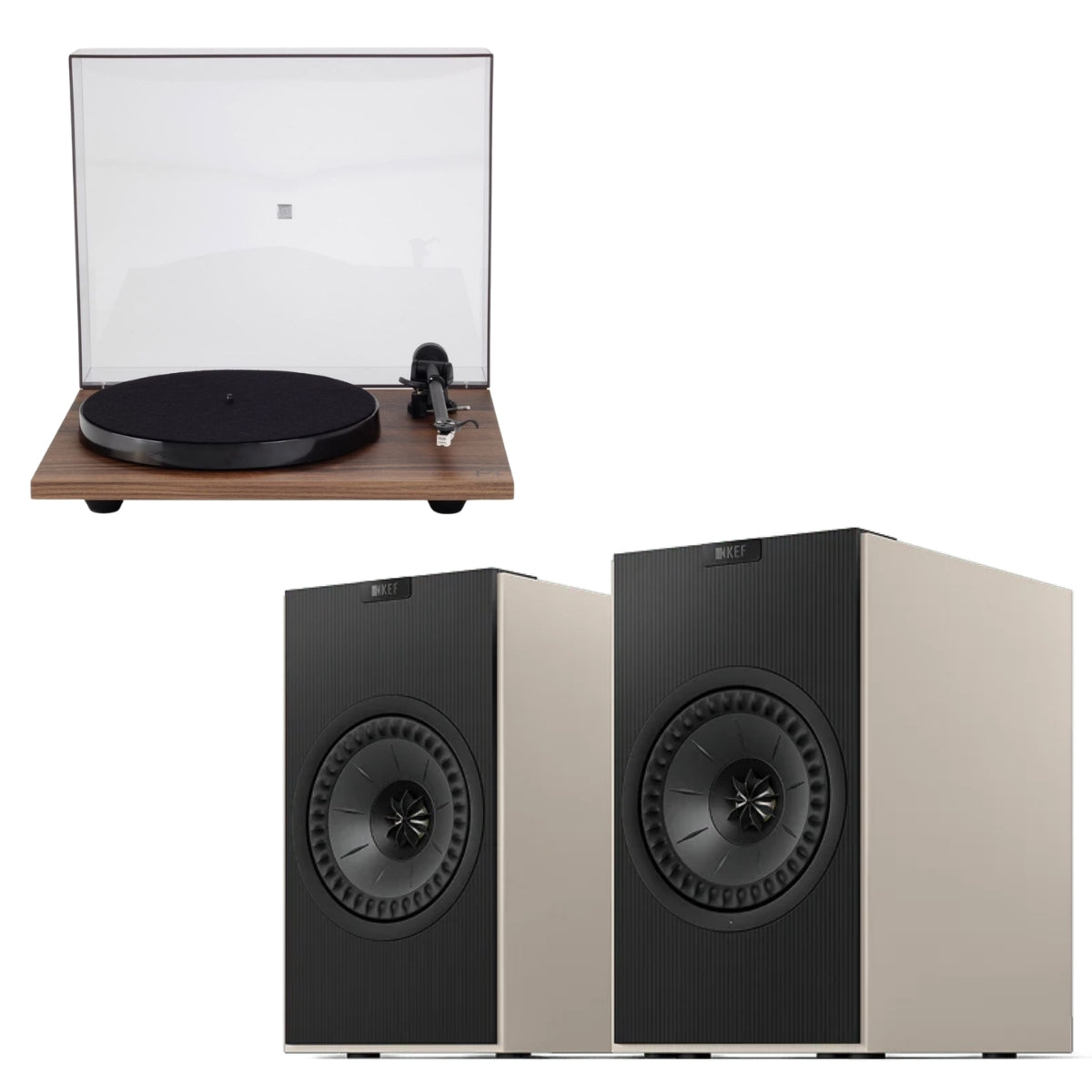 KEF Coda W Wireless Active Speakers and Rega Planar 1 (P1) Turntable Bundle