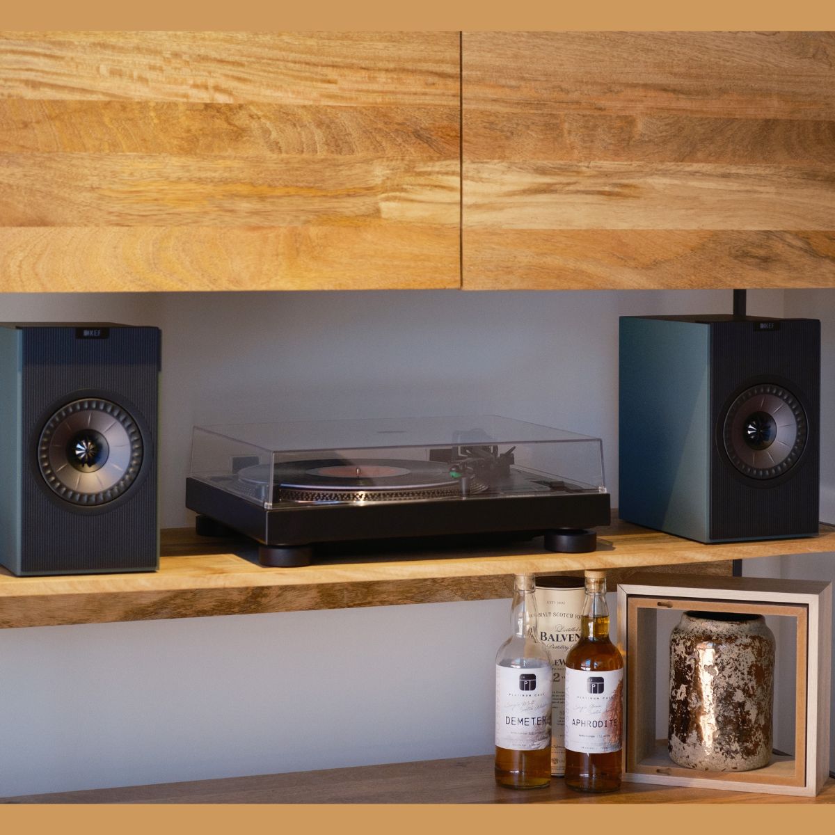 KEF Coda W Wireless Active Speakers and Audio Technica AT-LP120XBT-USB Direct Drive Turntable Bundle