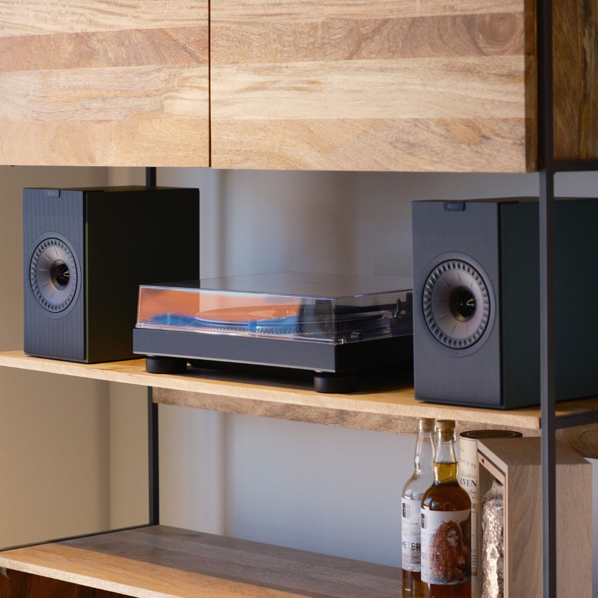 KEF Coda W Wireless Active Speakers and Audio Technica AT-LP120XBT-USB Direct Drive Turntable Bundle