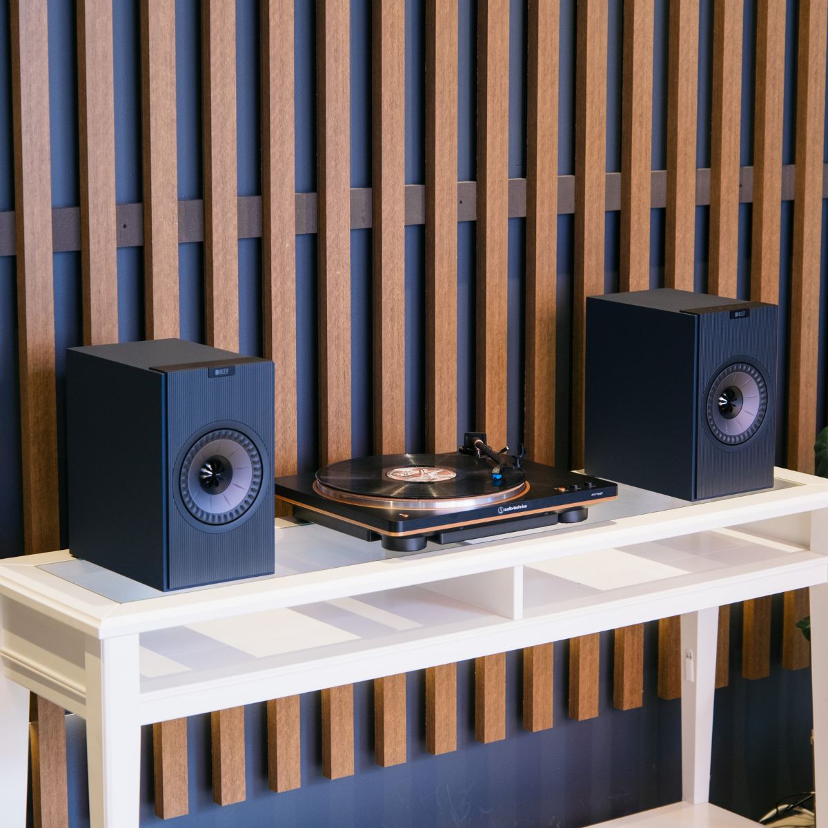 KEF Coda W Wireless Active Speakers and Audio Technica AT-LP70XBT Fully Automatic Wireless Belt-Drive Turntable Bundle