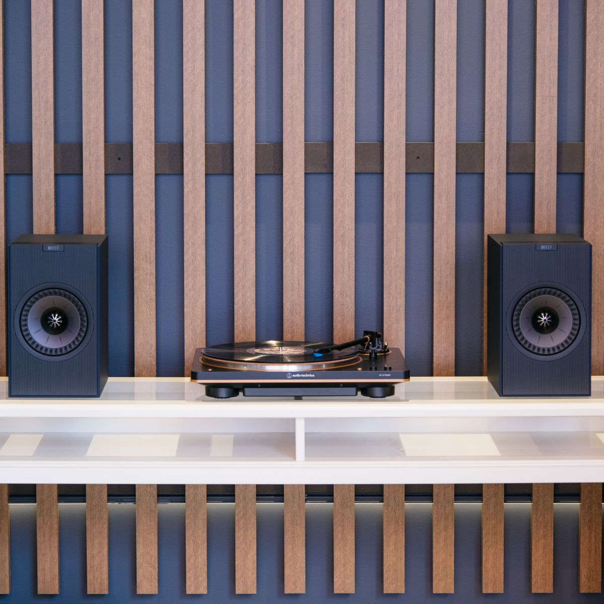 KEF Coda W Wireless Active Speakers and Audio Technica AT-LP70XBT Fully Automatic Wireless Belt-Drive Turntable Bundle