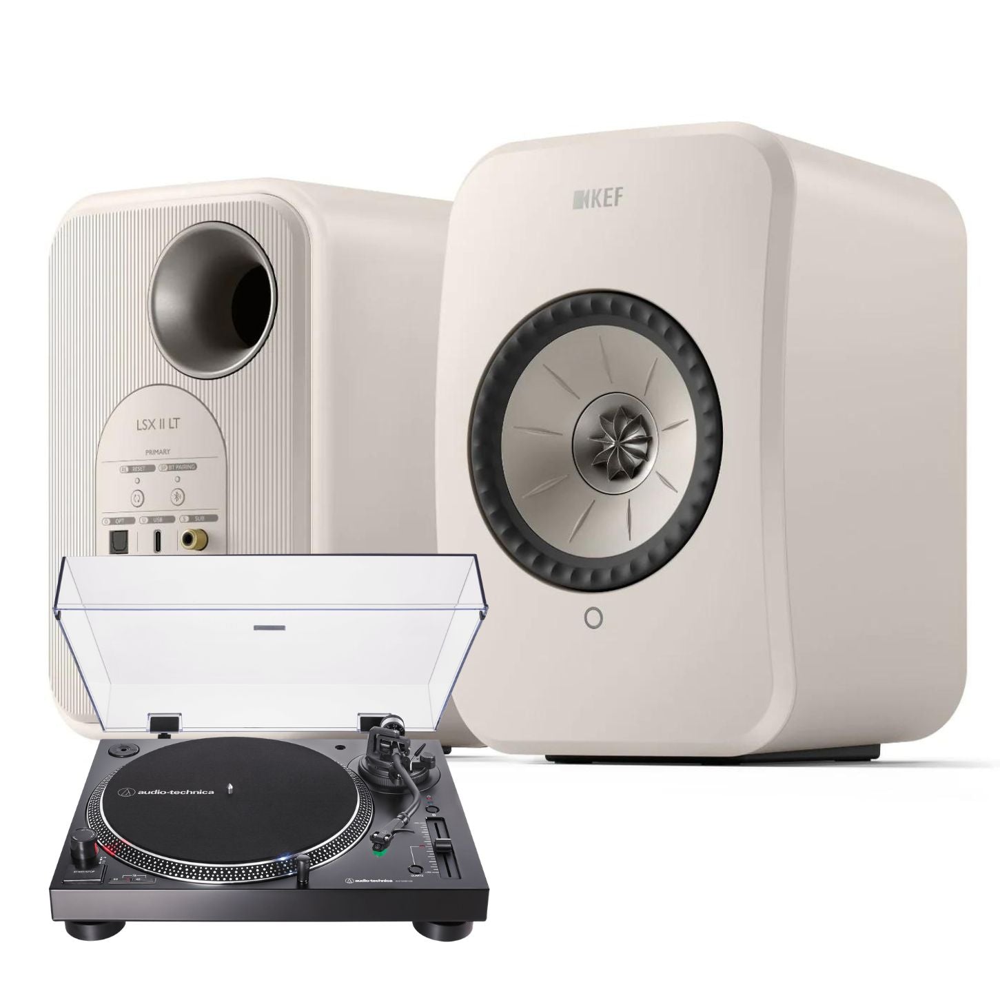KEF LSXIILT White and Audio Technica LP120XBT-USB