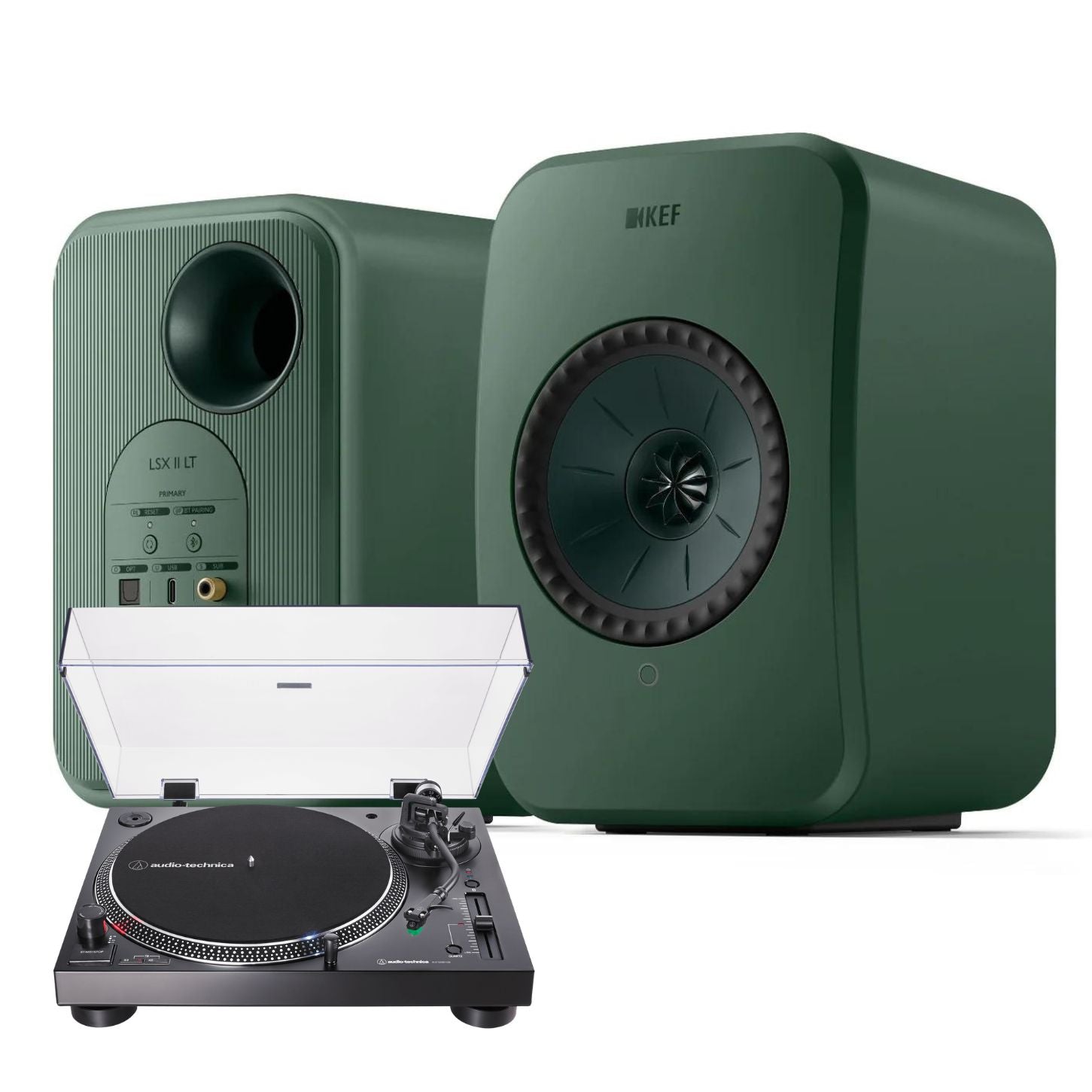 KEF LSXIILT Green and Audio Technica LP120XBT-USB