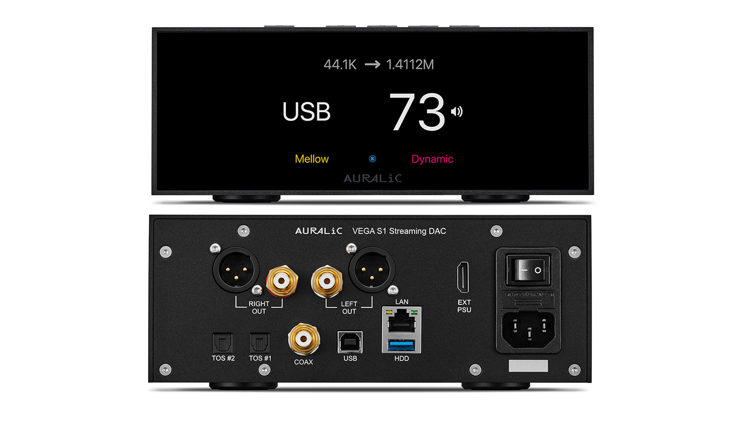 Auralic VEGA S1 Streaming DAC Preamplifier Front and Rear