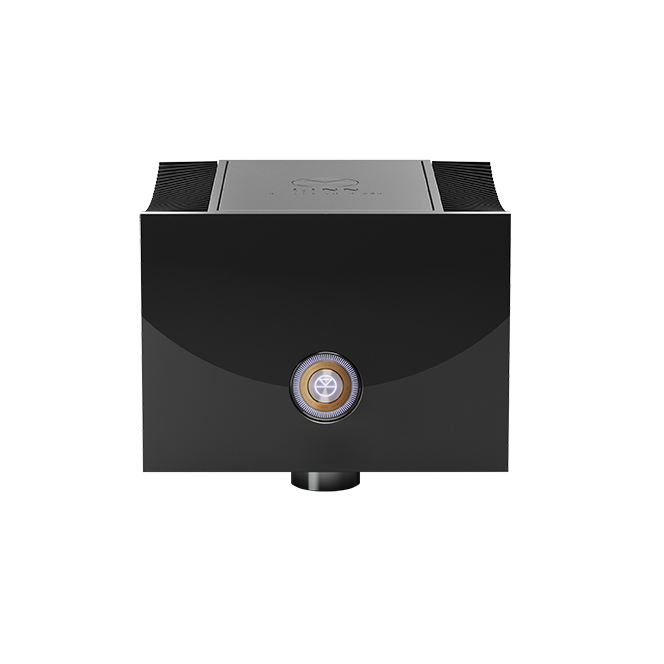 Black Linn Klimax Solo 800 Mono Amplifier Front Angle