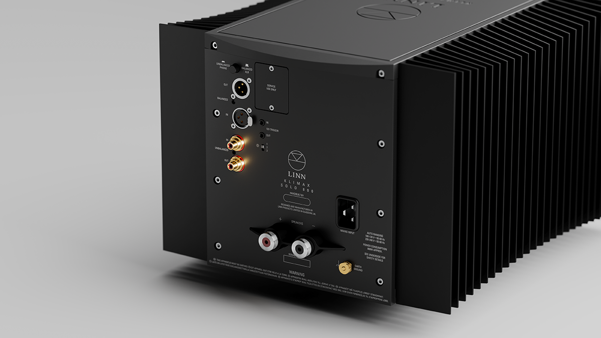 Black Linn Klimax Solo 800 Mono Amplifier Rear Angle