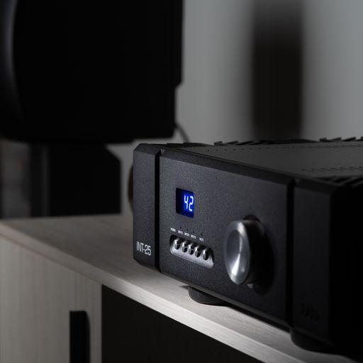 Black Pass Labs INT-25 Integrated Amplifier on Entertainment Unit