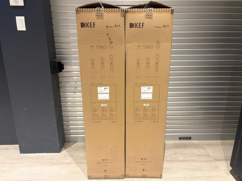 KEF R11 Floorstanding Speakers (Non-Meta), Gloss Black / Grey Drivers - Consignment