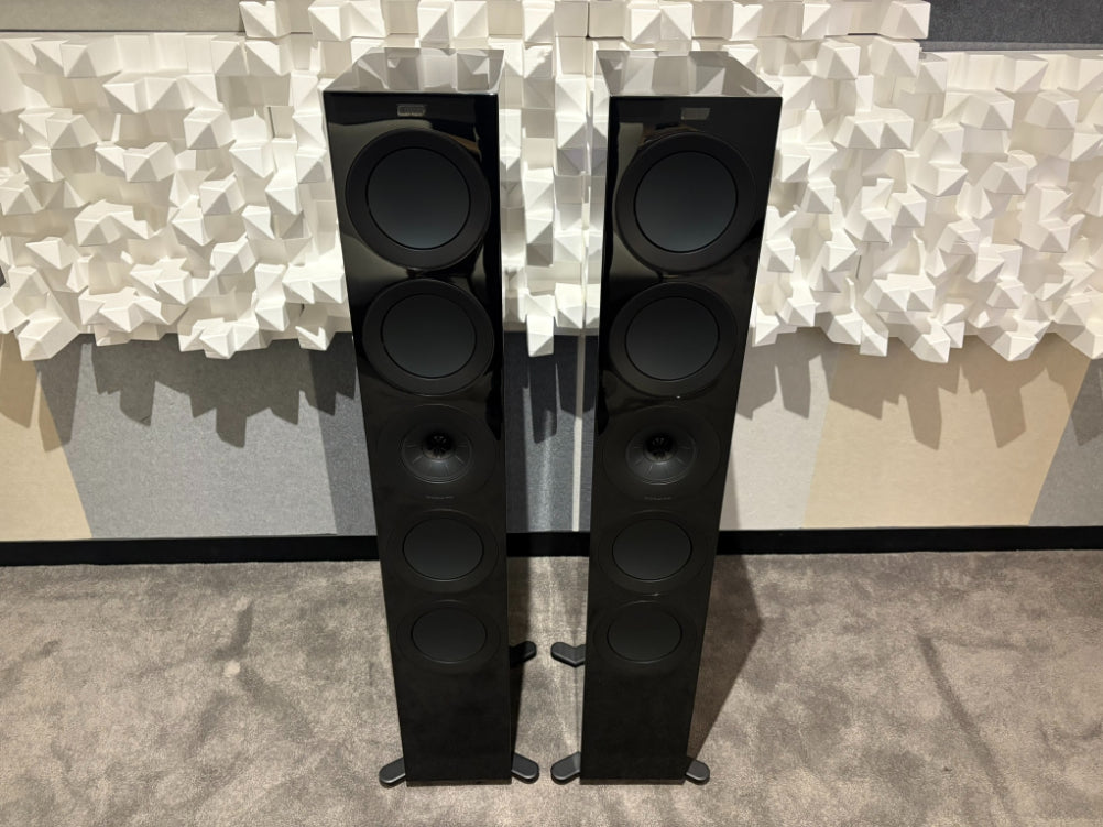 KEF R11 Floorstanding Speakers (Non-Meta), Gloss Black / Grey Drivers - Consignment