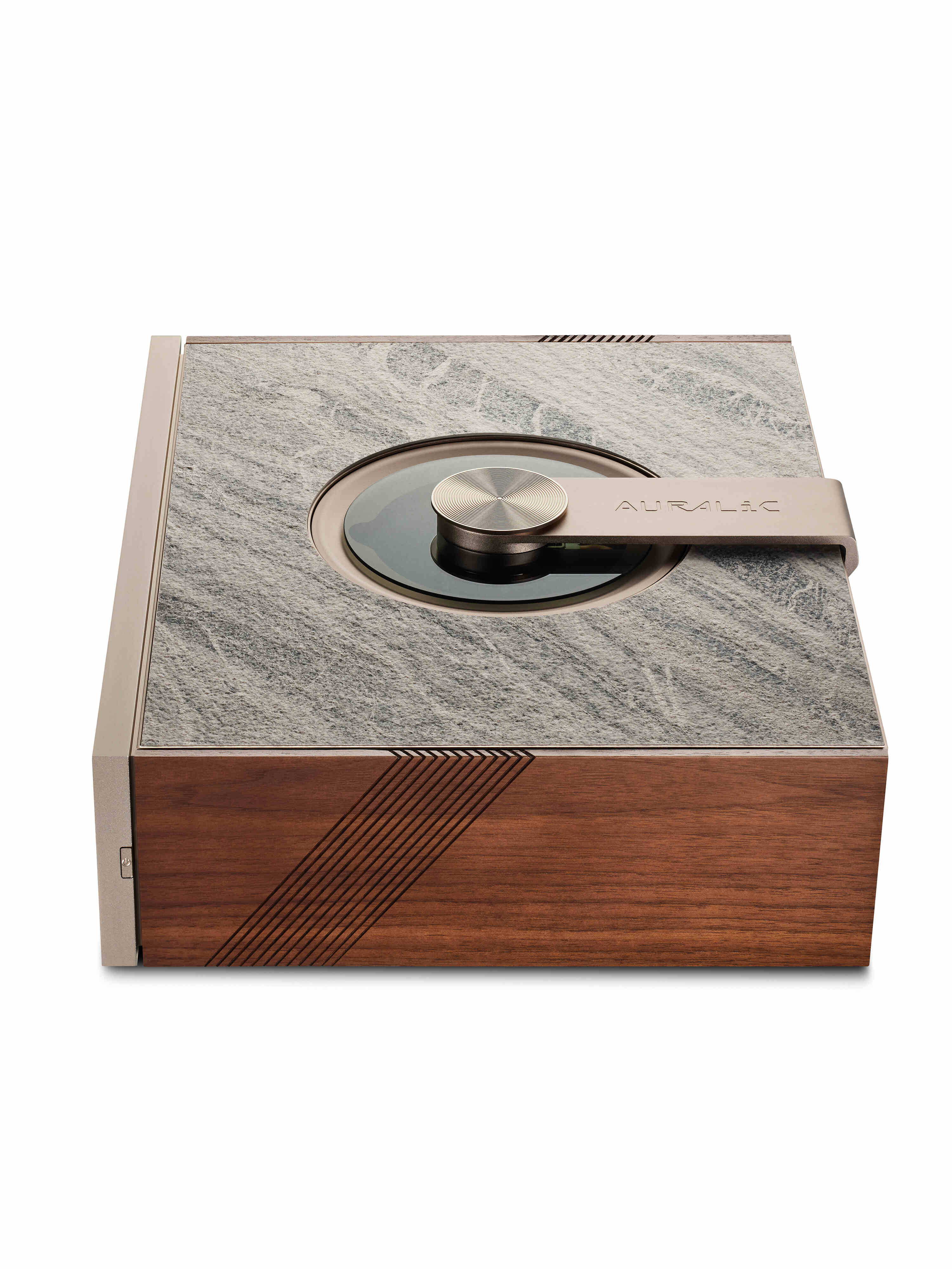 Titanium Gold Marble Walnut Auralic Aquila X3 Streaming Media Processor Side