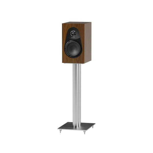 Walnut Linn 119 Bookshelf Speaker on Silver Stand