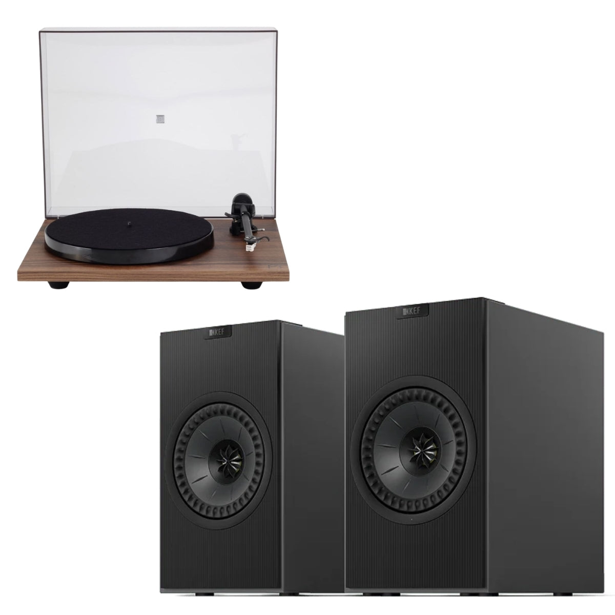 KEF Coda W Wireless Active Speakers and Rega Planar 1 (P1) Turntable Bundle