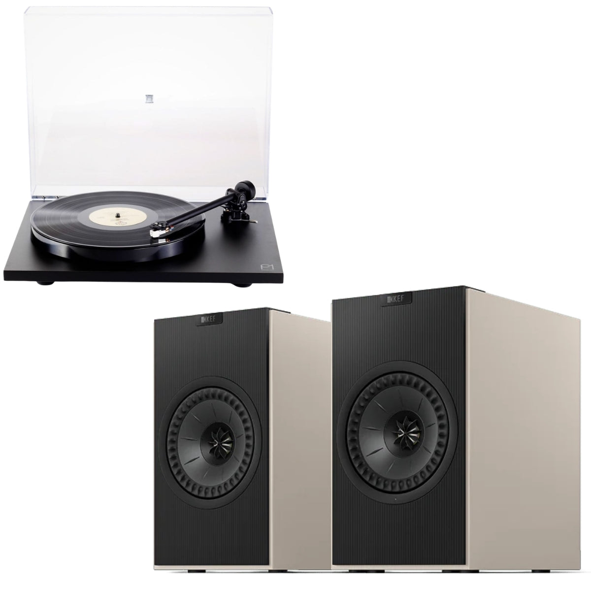 KEF Coda W Wireless Active Speakers and Rega Planar 1 (P1) Turntable Bundle
