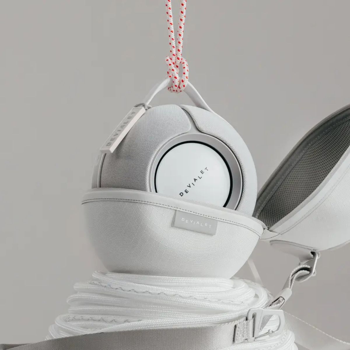Devialet Mania Exclusive White Mist Portable Speaker with Matching Cocoon Carrying Case