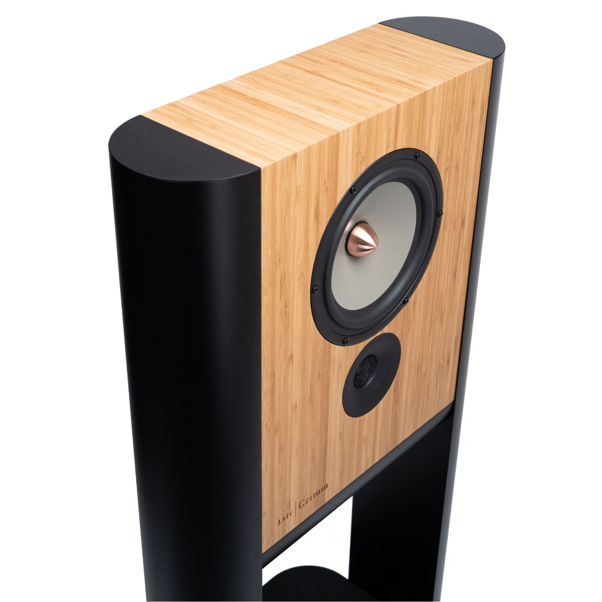 Grimm Audio LS1c Loudspeakers bamboo front angled
