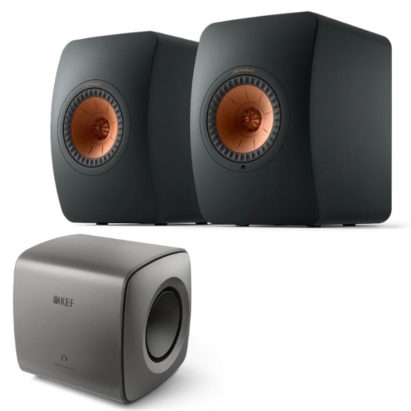 KEF LS50 Wireless 2 Black and KC62 Titanium Bundle