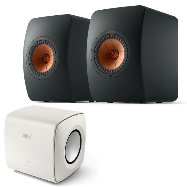 KEF LS50 Wireless 2 Black and KC62 White Bundle