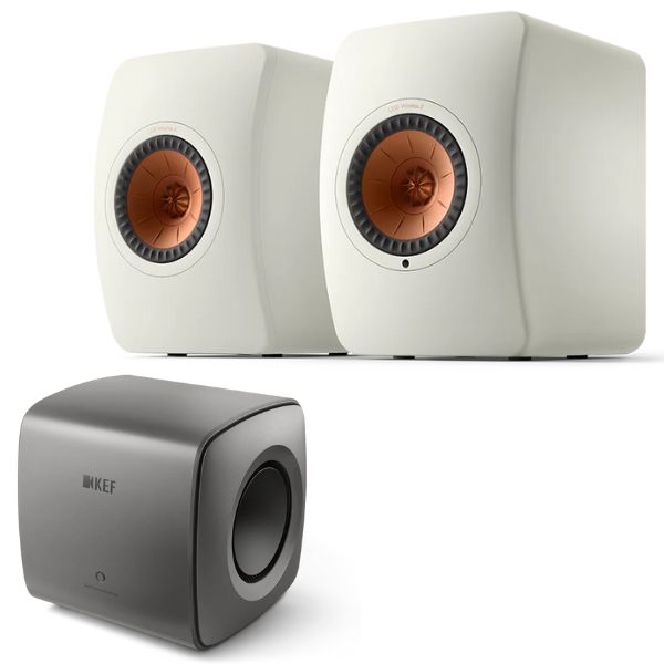 KEF LS50 Wireless 2 White and KC62 Titanium Bundle