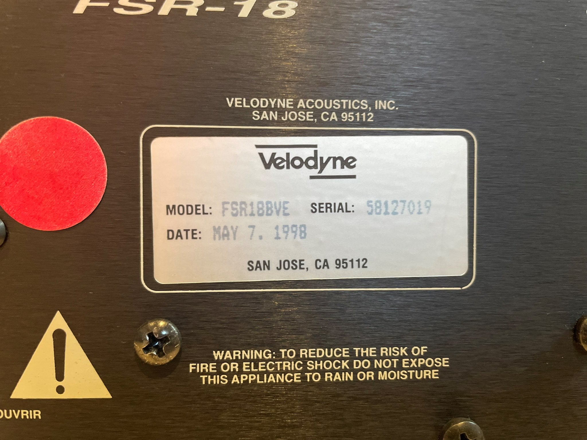 Velodyne FSR-18 Subwoofer - Consignment