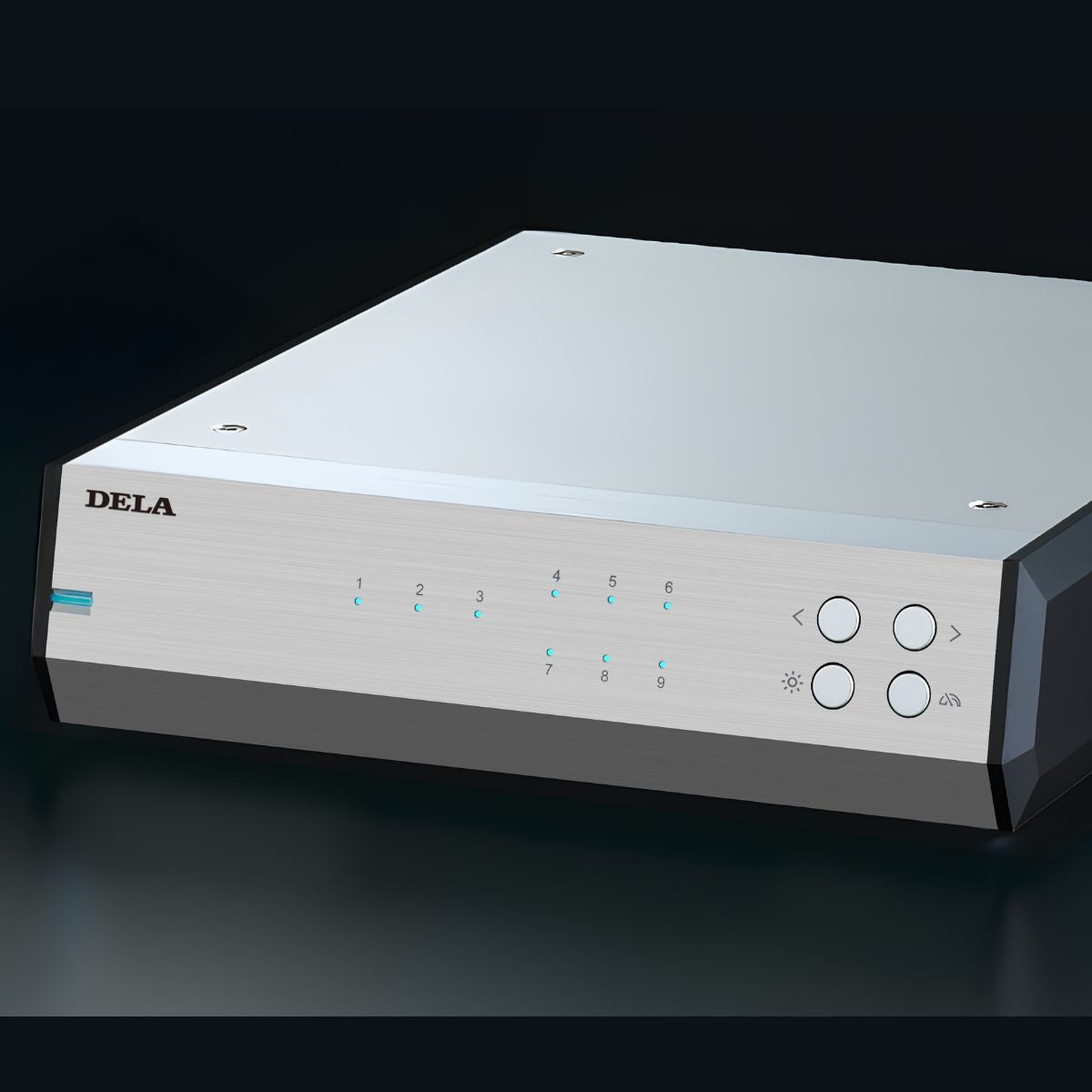 dela-melco-s50-network-switch-silver-front-angled-zoom