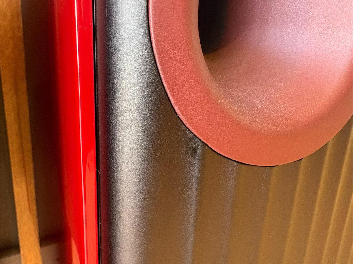 KEF LS50 Wireless II Speakers Red, and KEF Performance Stands Black - Consignment