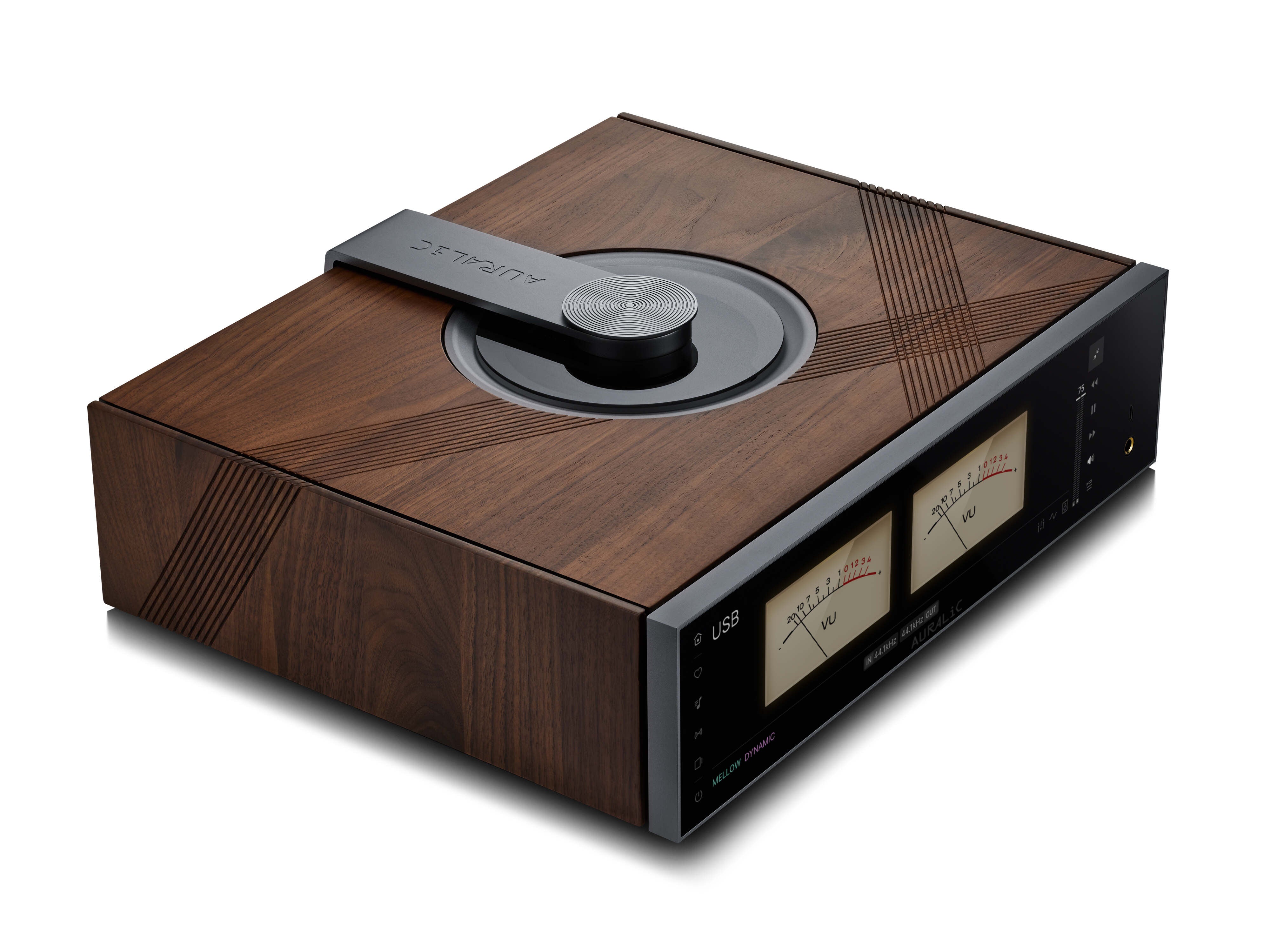 Space Grey Walnut Auralic Aquila X3 Streaming Media Processor Angle