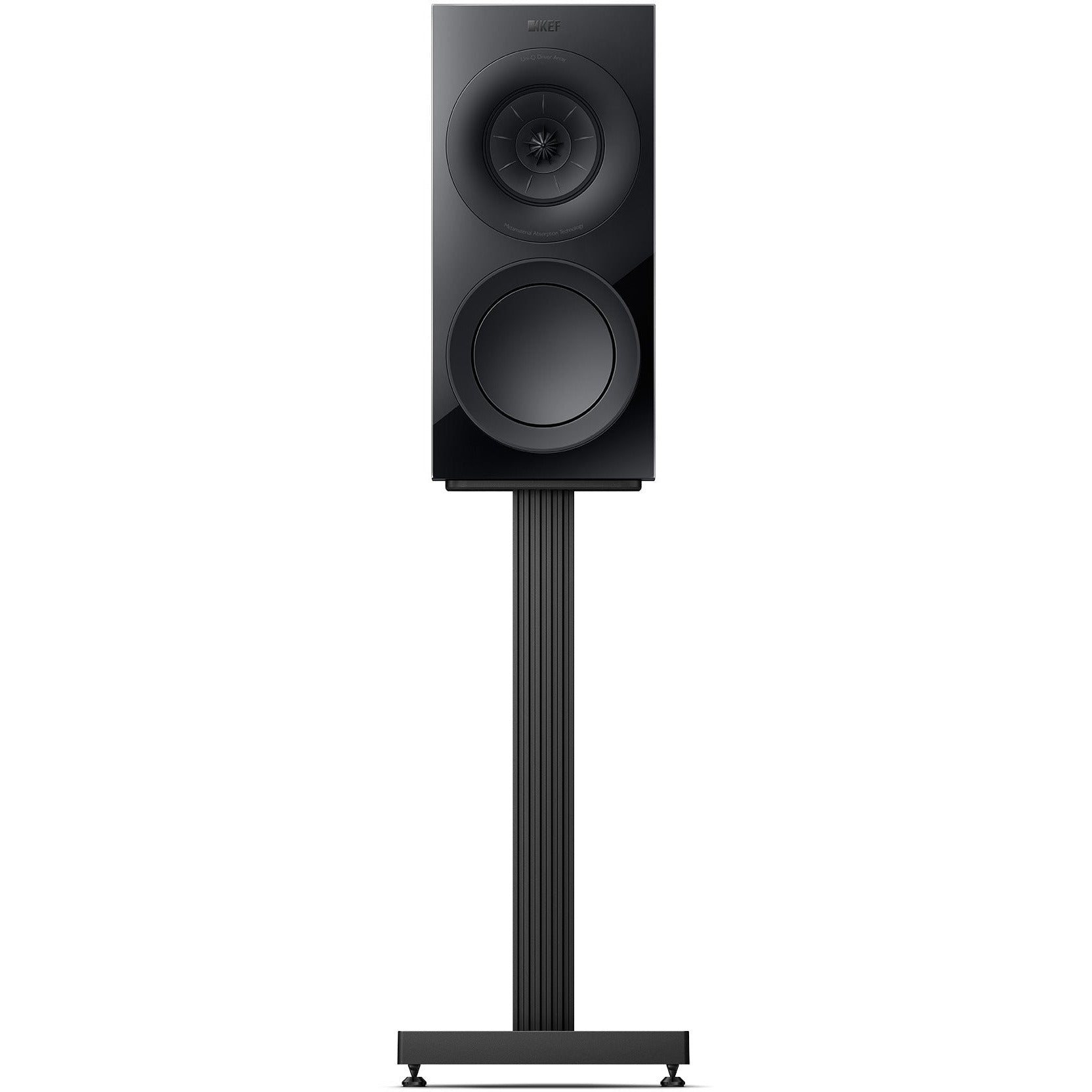 KEF R3 Meta Black and S3 Stand Black Front