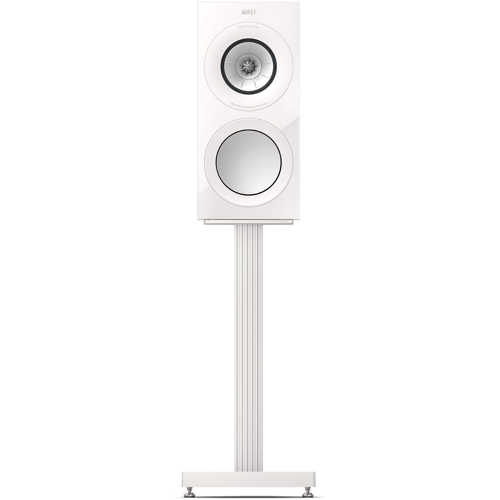 KEF R3 Meta White and S3 Stand White Front